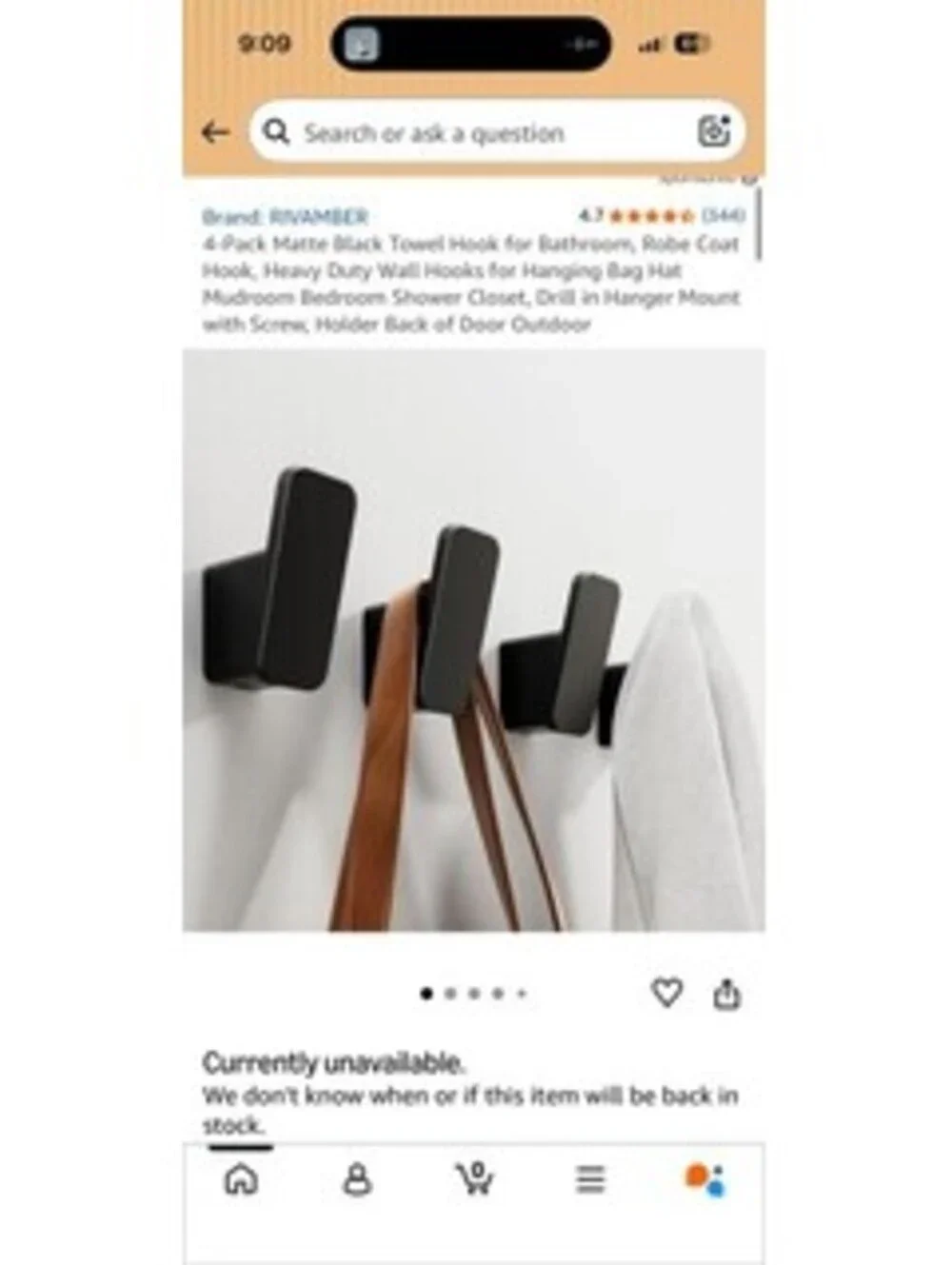 4-Pack Matte Black Towel Hooks for Bathroom, Coat, Hat, Bag Hanging